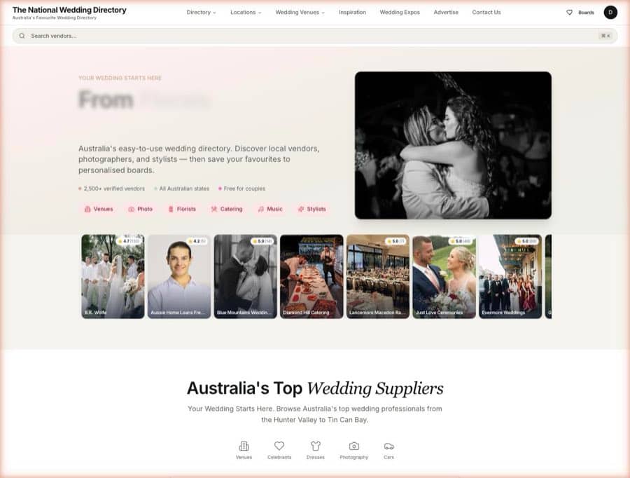 The National Wedding Directory website